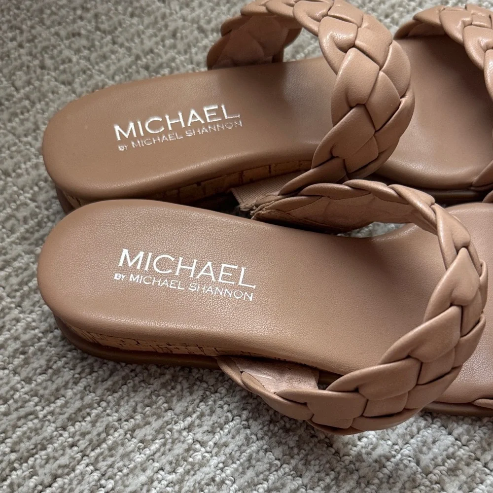 MICHAEL Michael Shannon Braided Double-Strap Slide Sandals in Tan - Picture 2 of 3